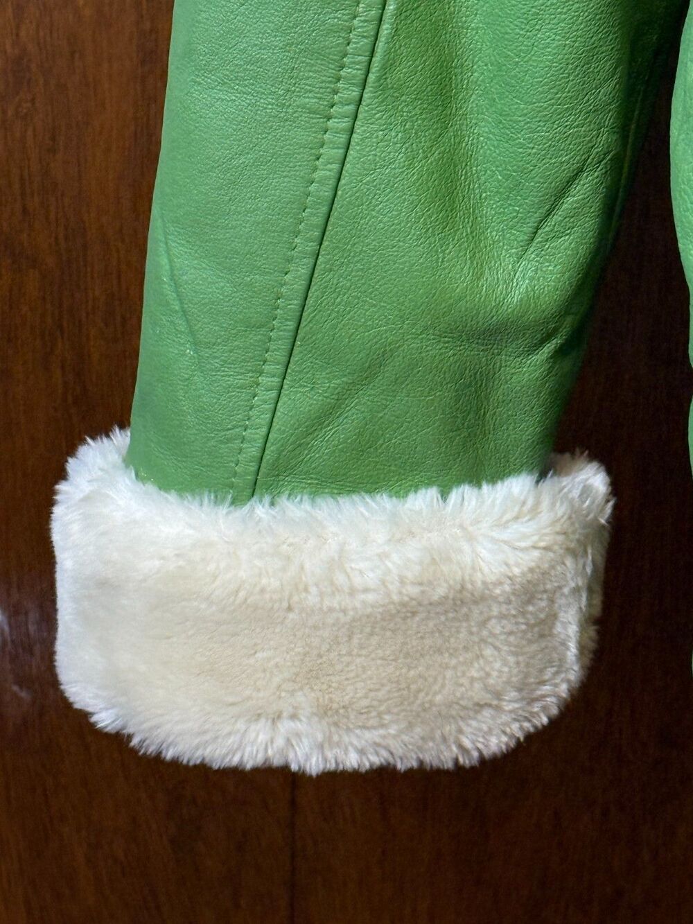 RARE Vtg Leather/Faux Fur Lined USA GREEN Coat w/Hood Penny Lane Protocol Medium - Picture 4 of 16